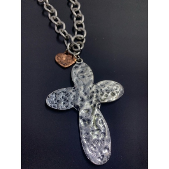 Crave Silver-Tone Paris Cross Necklace with Heart Charm - Picture 10 of 12